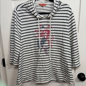Modcloth Striped 3/4 Sleeve Hoodie with Mermaid Design 2X